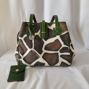 Dooney & Bourke Giraffe print green leather trim